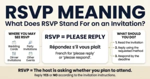 RSVP meaning explained as please reply on an invitation